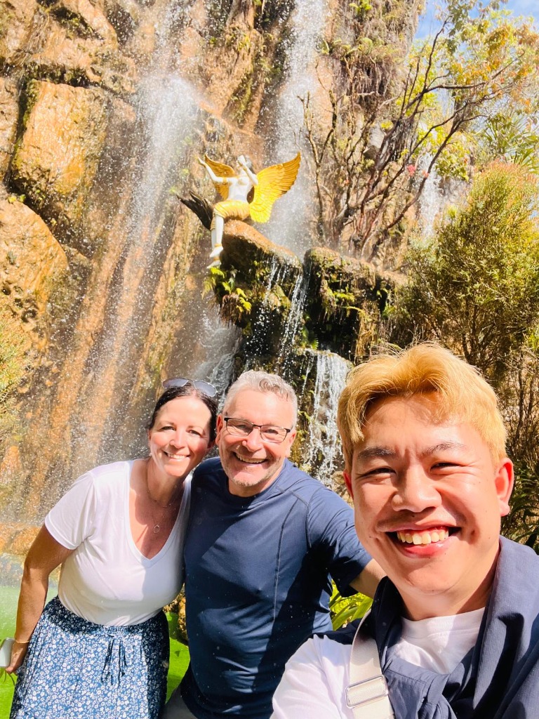 Waterfall at Lalitta Cafe in Chiang Rai with happy guests